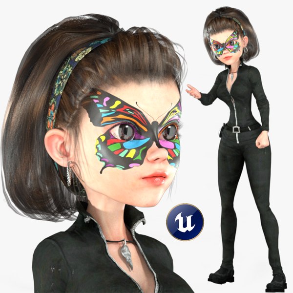 3D Cartoon 3D Rigged Little Fighter Girl Character 3D Model model