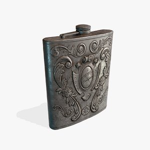 3D antique silver flask pbr model