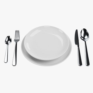 3D model Plates with Cutlery