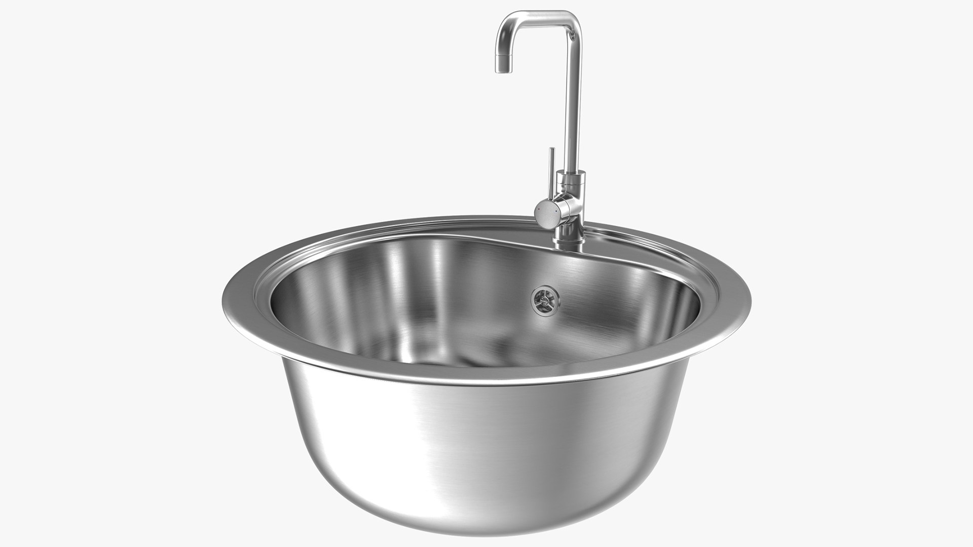 Round Single Kitchen Sink with Tap 3D model preview