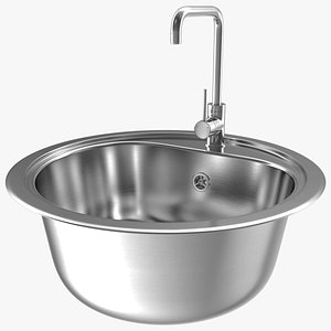 3D Round Single Kitchen Sink with Tap model
