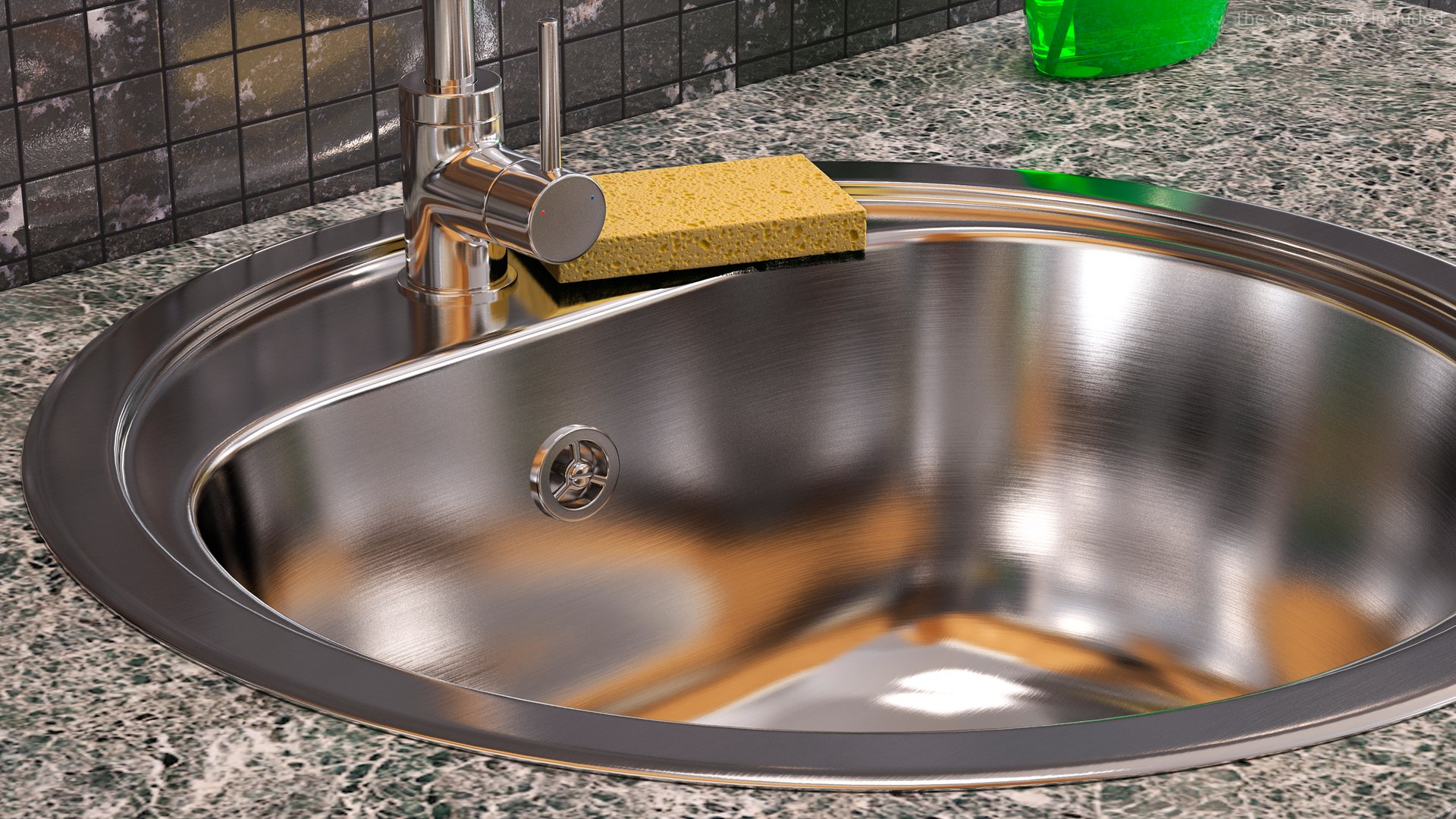 3D Round Single Kitchen Sink With Tap Model - TurboSquid 1737098