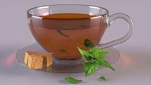 Cup of tea with lemon  sugar  and mint asset