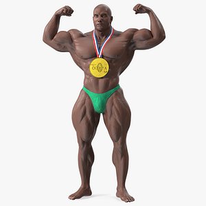 Bodybuilder Afro American Man Winner Pose