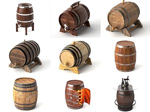 Vintage Wooden Barrel Collection Wine Cabinet Bar Table PBR model
