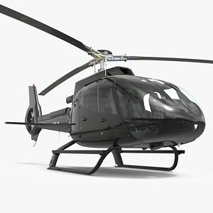 3D Single Turbine Cabin Helicopter Black with Interior