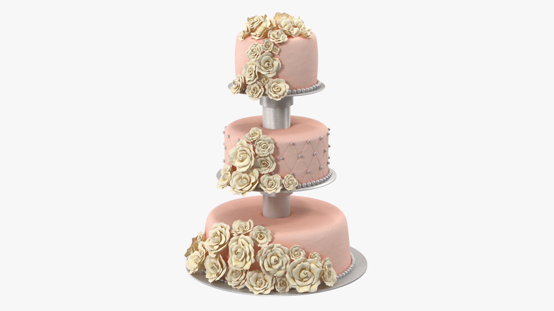 Three Tier Wedding Cake with Sugar Roses 3D model preview
