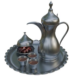 Arabic Ramadan  Eid Hospitality Set  Silver Dallah Cups  Dates