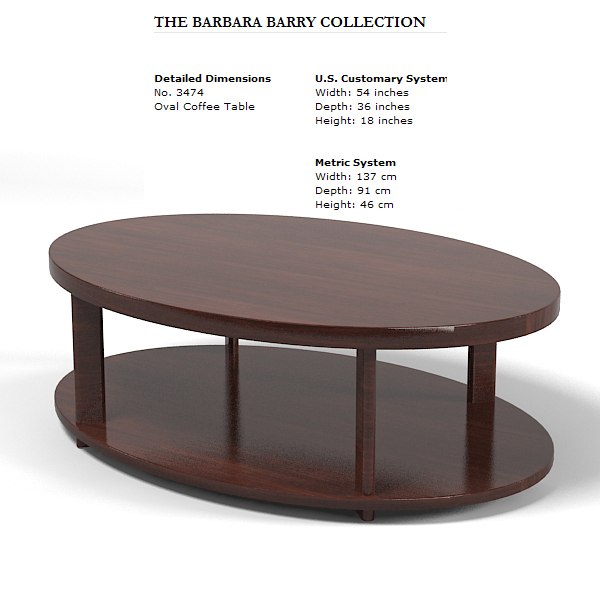 Baker 3474 Oval 3d Model, 18 Inch Depth Coffee Table