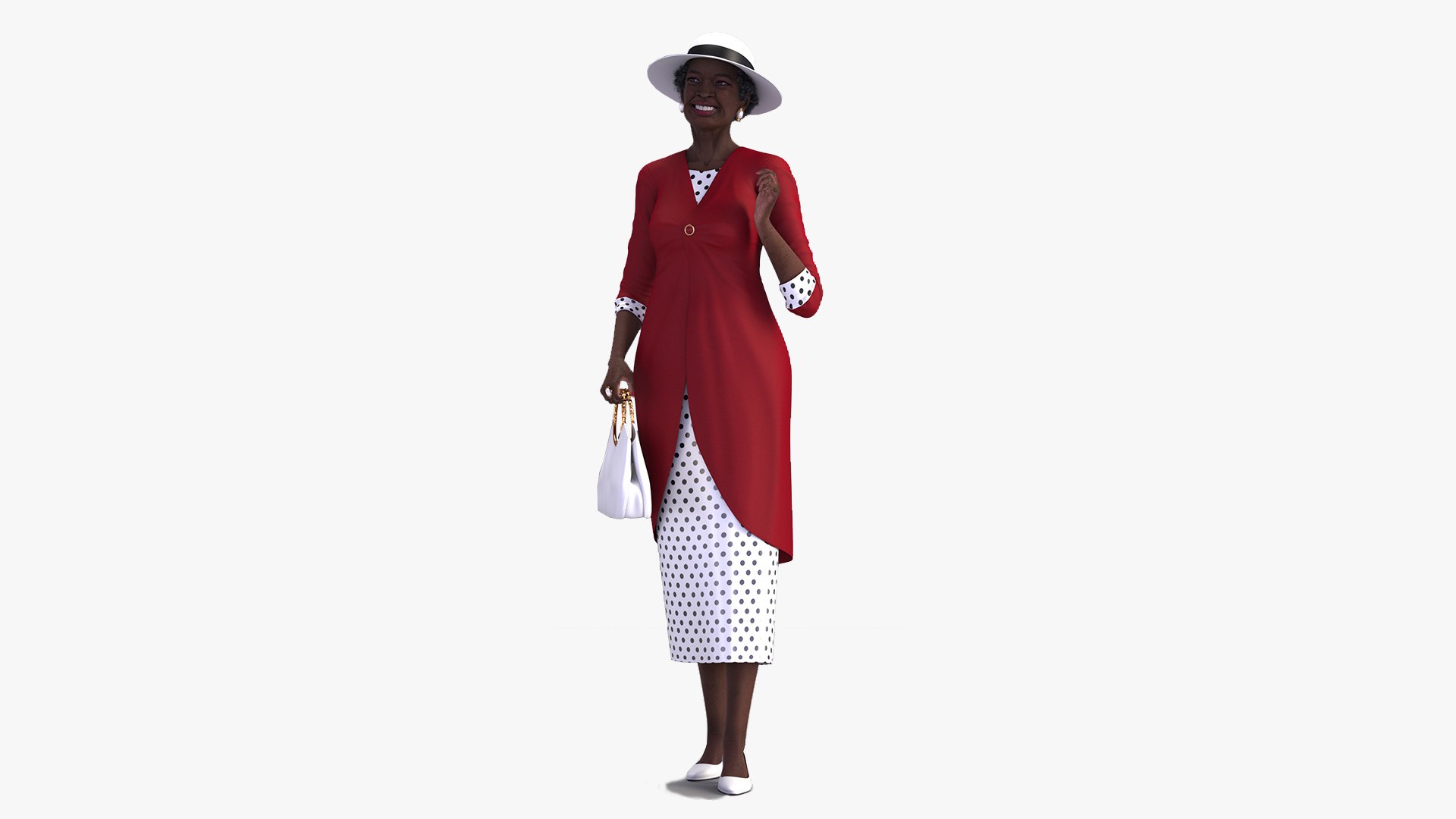 Afro American Elderly Woman Formal Wear Rigged for Modo 3D model preview