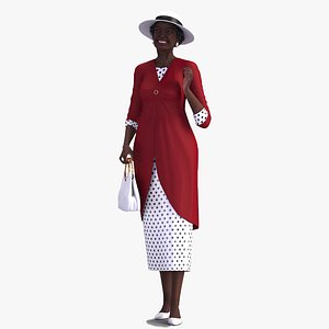 Afro American Elderly Woman Formal Wear Rigged for Modo