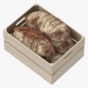 3D Wooden Crate With Bread Loaf 03 model