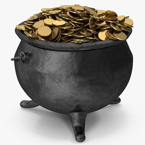 Iron Pot with Gold Coins 3D model
