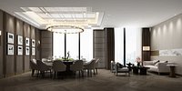 Contemporary Chinese Private Dining Room with Lounge Area