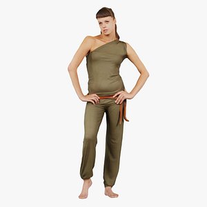 3D Woman in Green Jumpsuit Remastered