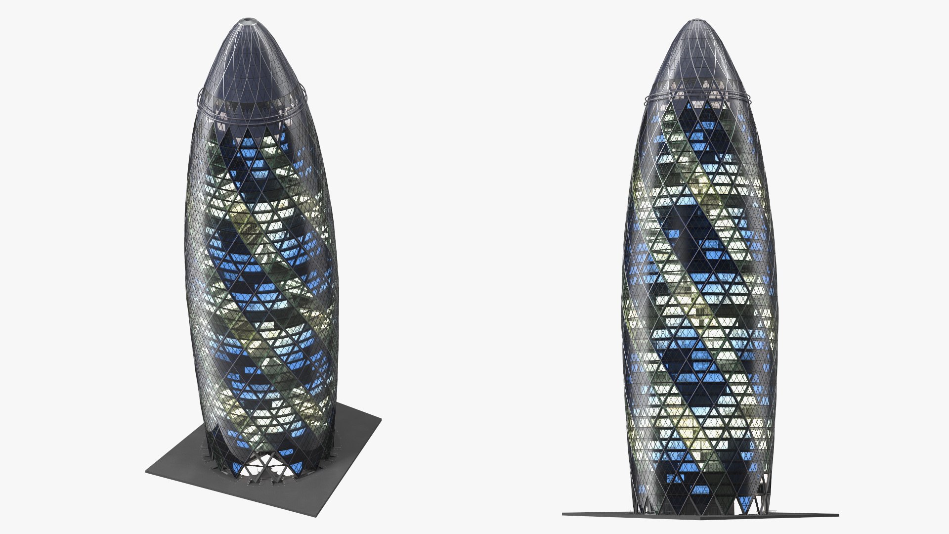 Commercial Skyscraper 30 St Mary Axe Night Glow 3D model preview