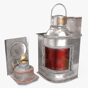Ship Aged Lamp with Red Glass Disassembled