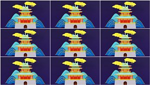 Guochao gilt Xi  an Clock Tower landmark building Chinese-style paper-cut ink poetic cartoon scene m 3D
