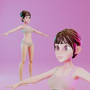 Stylized Cartoon Young Adult Woman 3D