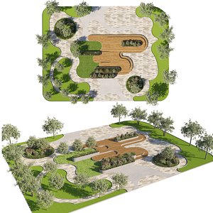 Modular Urban Park Landscape with Integrated Wooden Decking