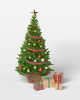 Decorated Christmas Tree with Gift Boxes in Wicker Basket