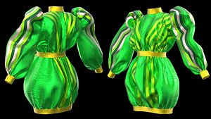 Echo Silk Dress  Emerald Waves  Golden Loops 3D Fashion  CLO3D