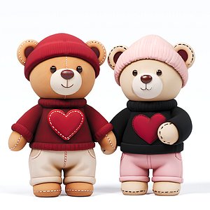Sweater casual bear couple doll 3D model