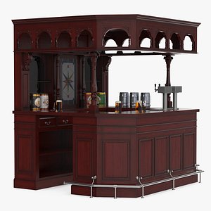 Pub-Style Bar with Tap Dispenser and Arched Rack Red-Brown