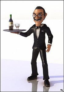 3d waiter cartoon model