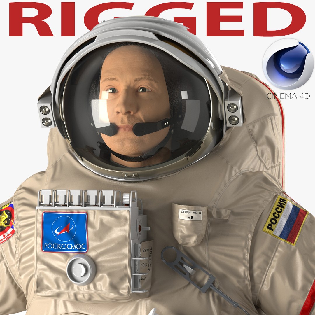 Russian Astronaut Wearing Space Suit Orlan MK Rigged for Cinema 4D 3D model preview