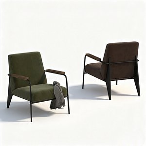Modern Metal Frame Lounge Armchair Fabric Leisure Chair 3D Model 3D