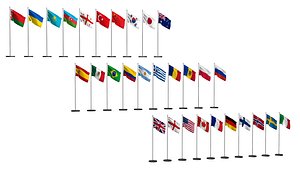 3D Flags of different countries 30 items