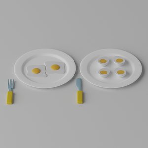 Cartoon Fried Egg Boiled Egg Plate Cutlery 3D model