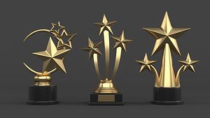 3D Gold Trophy Cups