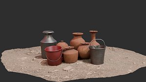 Lowpoly  GameReady PotsandBucket model