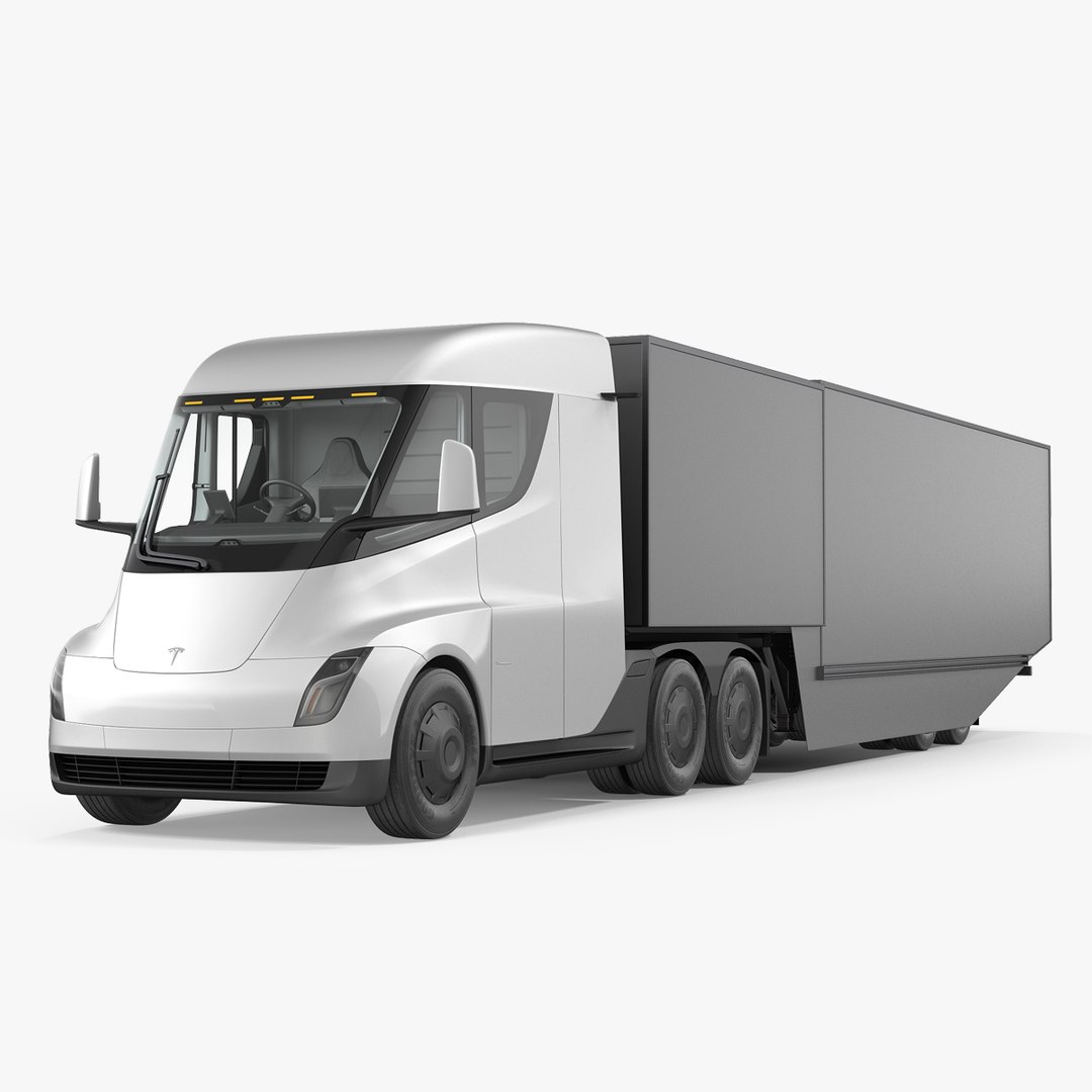 Electric Semi Truck Tesla with Trailer 3D model preview