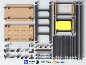 3D Modular DIY Workbench Industrial Frame Component Pack model
