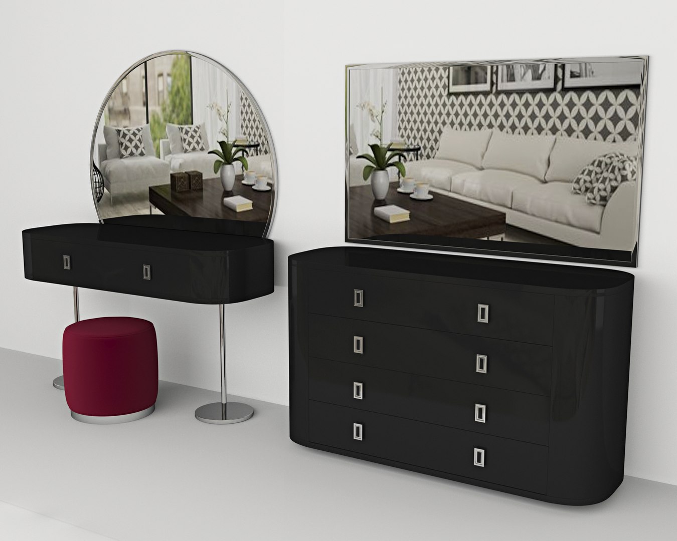 MakeUp Table And Console Set 3D - TurboSquid 1820037