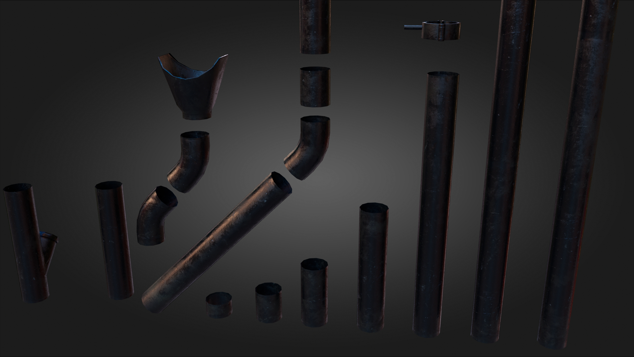 3D Old Black Painted Drainpipe Set PBR TurboSquid 1862574