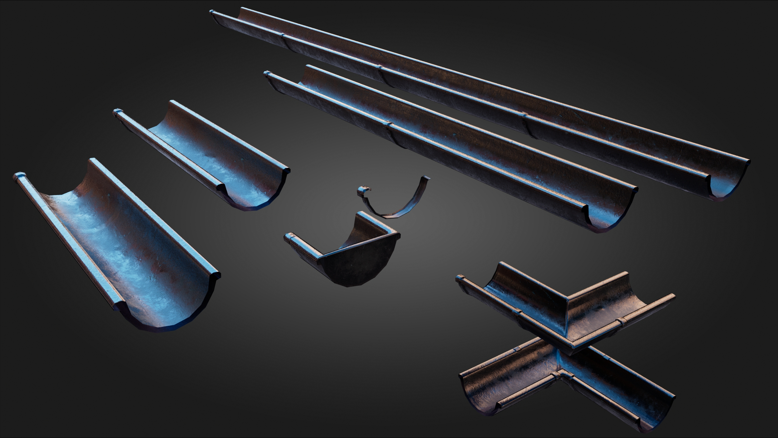 3D Old Black Painted Drainpipe Set PBR TurboSquid 1862574