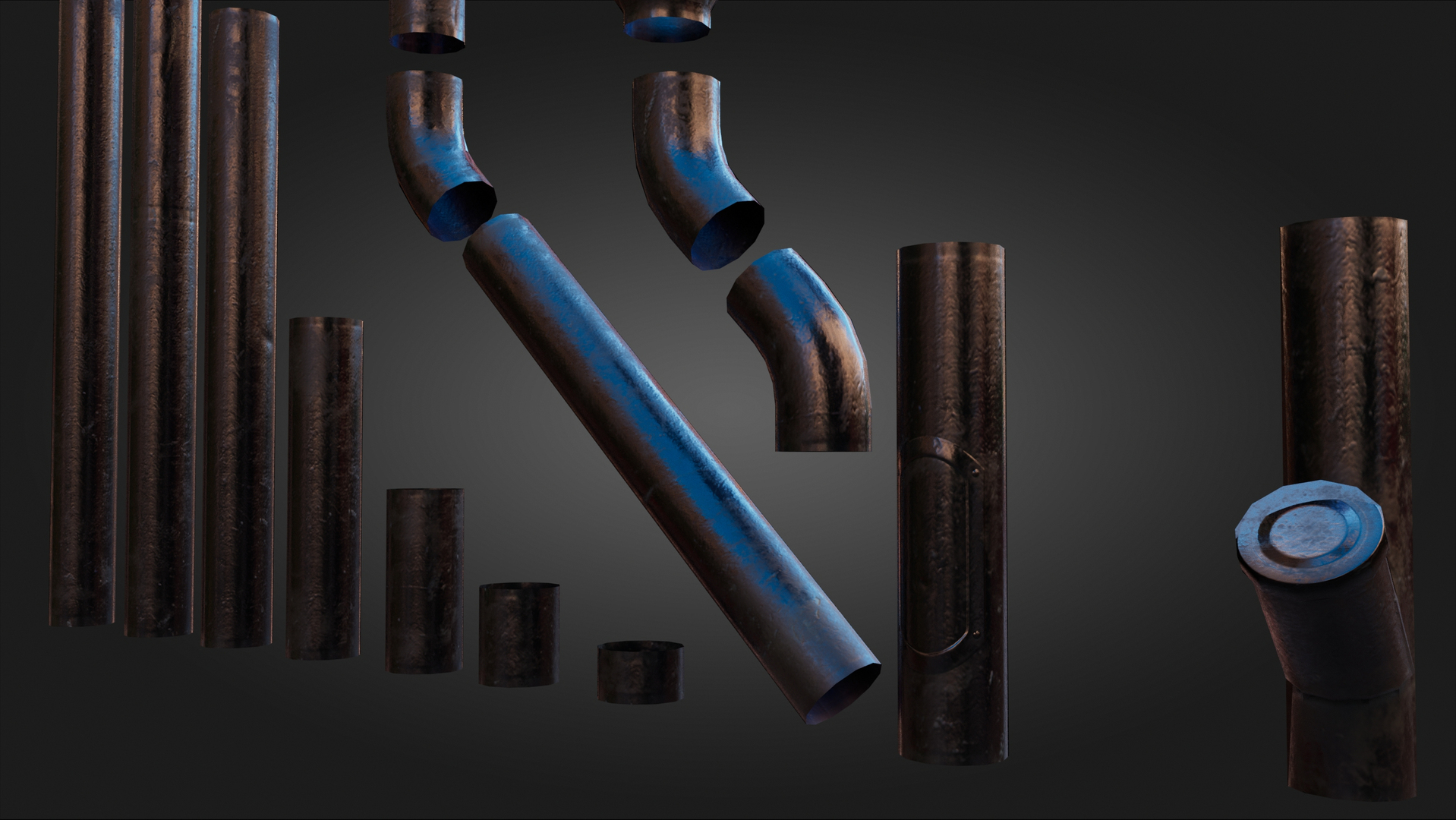 3D Old Black Painted Drainpipe Set PBR TurboSquid 1862574