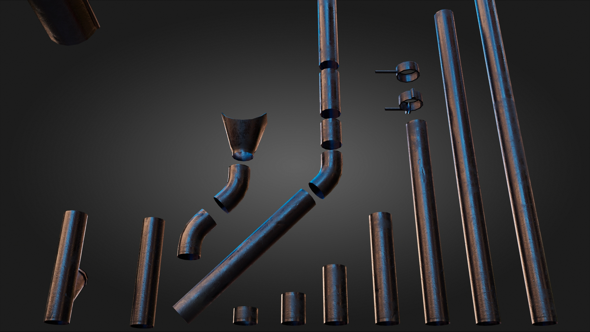 3D Old Black Painted Drainpipe Set PBR TurboSquid 1862574