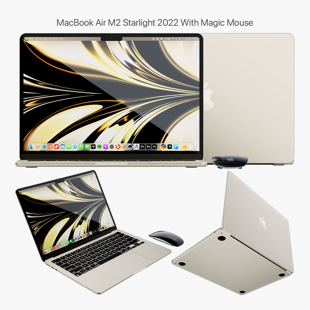 3D Model Apple MacBook Air M2 Starlight 2022 With Magic Mouse ...