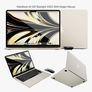 3D model Apple MacBook Air M2 Starlight 2022 With Magic Mouse