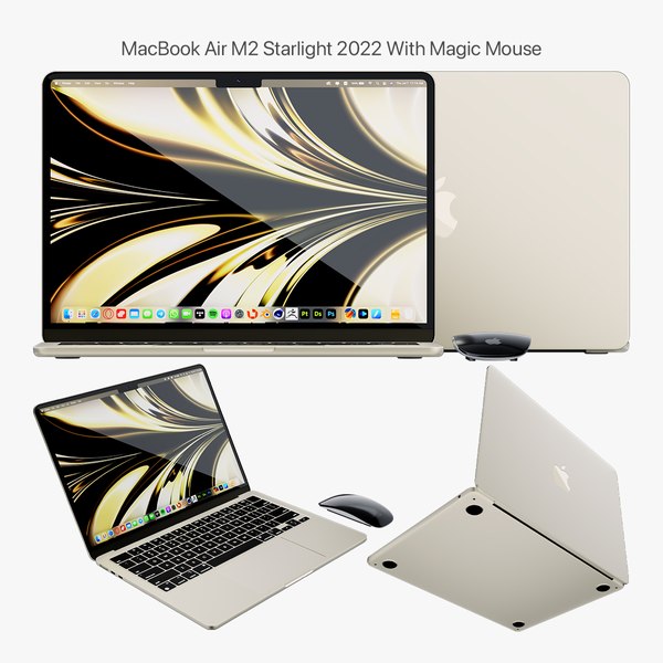 3D model Apple MacBook Air M2 Starlight 2022 With Magic Mouse 