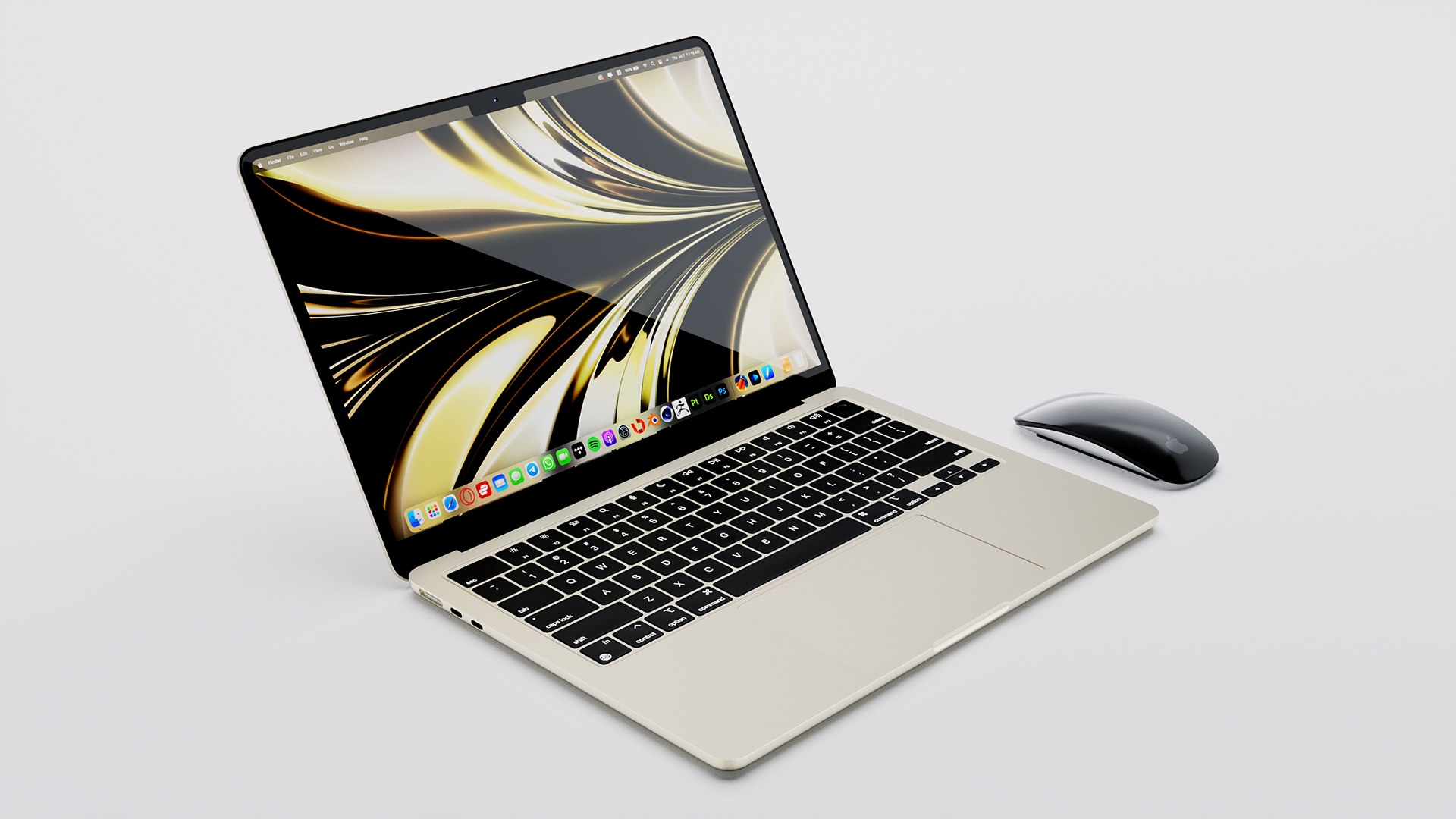 3D Model Apple MacBook Air M2 Starlight 2022 With Magic Mouse