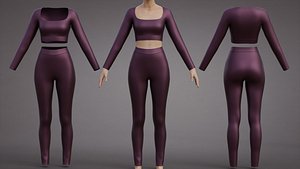 Womens Yoga Workout Set - Ribbed Crop Top Leggings Outfit 3D Clothing
