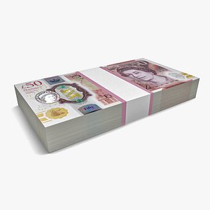 3D British Currency 50 Pounds Pack model