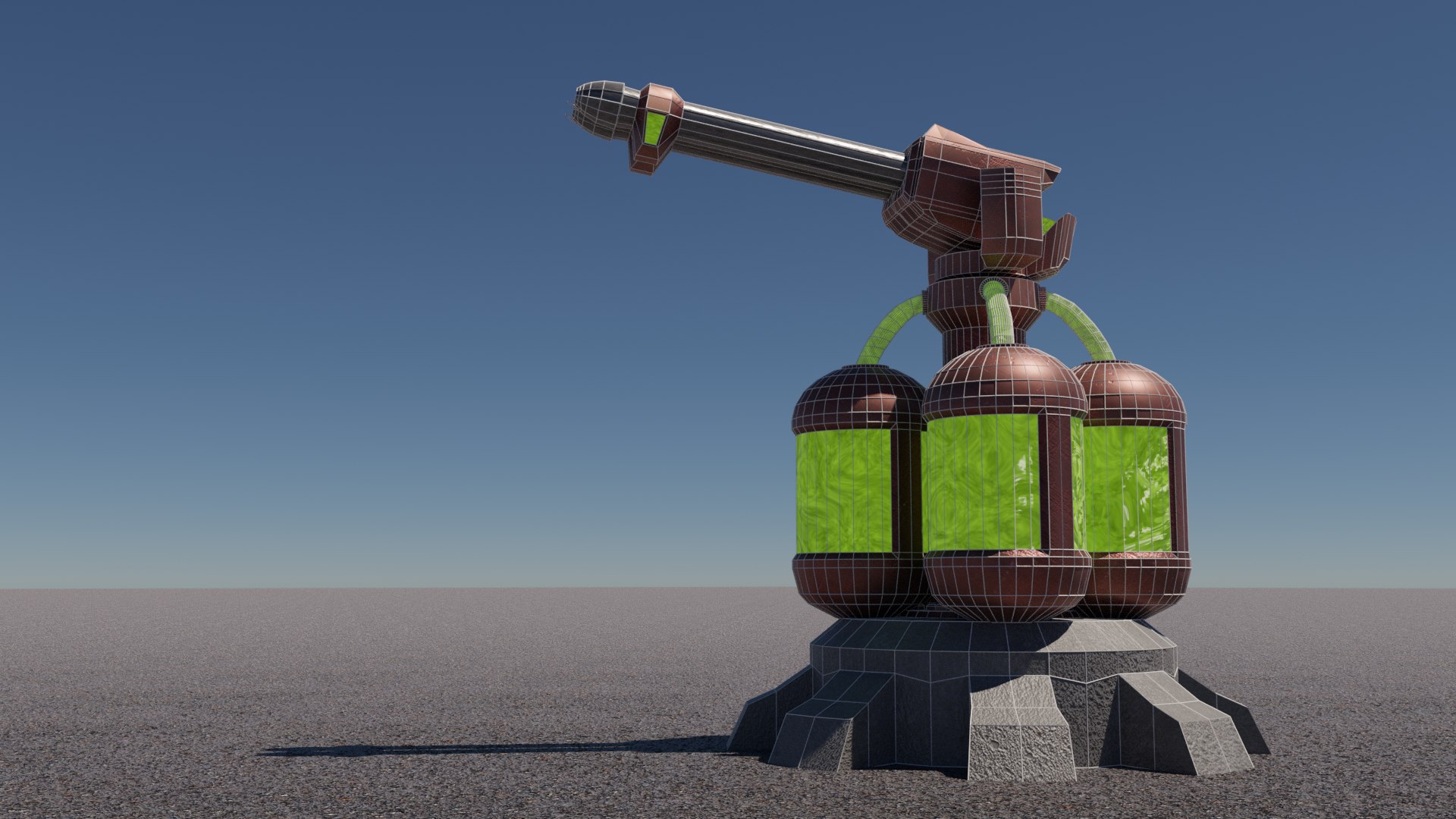 3D model flamethrower turret https://p.turbosquid.com/ts-thumb/vR/LM1sbX/kVJwJgCz/wire2/png/1605294747/1920x1080/fit_q87/a345bf48c58a09dc90ea89ad4e9f0354e1ac053f/wire2.jpg