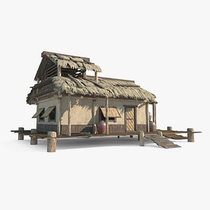 3D model SIMPLE TRIBAL JUNGLE PRIMAL HUT HOUSE REED TREE SURVIVAL VR / AR /  low-poly